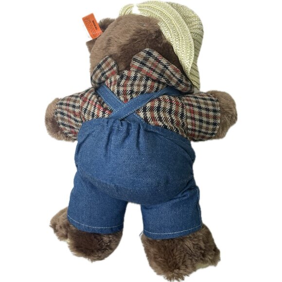 Vintage Dan Dee plush Bear Farmer Outfit Straw Hat Overalls NWT 16” - Picture 3 of 9